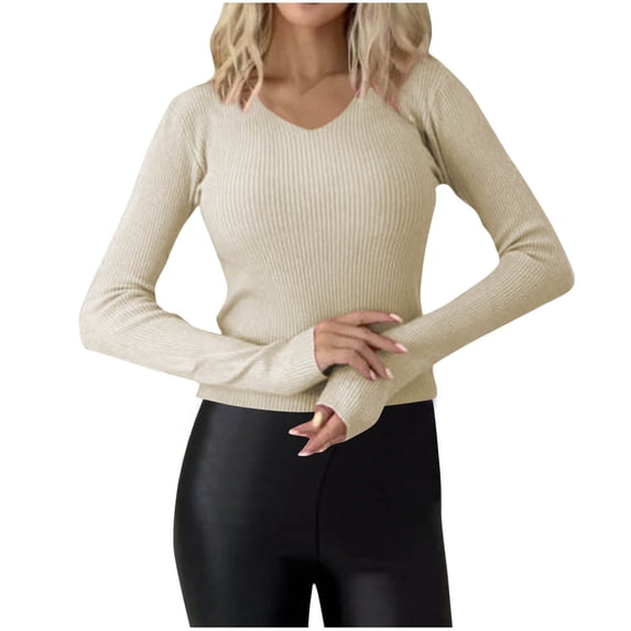 Busydd Womens Sweatshirt Fashion Knit Ribbed Pullover Tops Solid Color Long Sleeve Crop Top