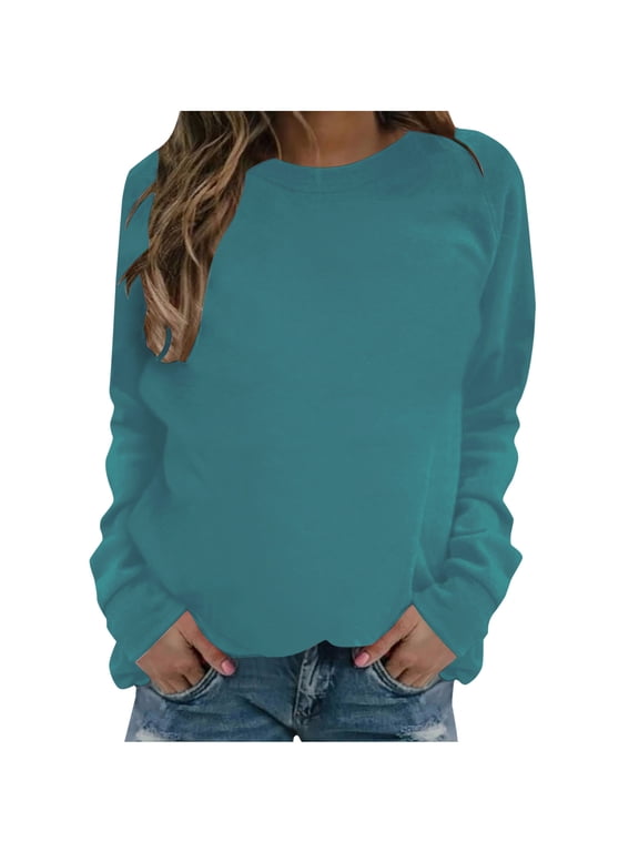 Womens Sweatshirts Crewneck Solid Color Long Sleeve Pullover Sweatshirt Casual Loose Oversized Sweatshirt for Women Fall Sweatshirts