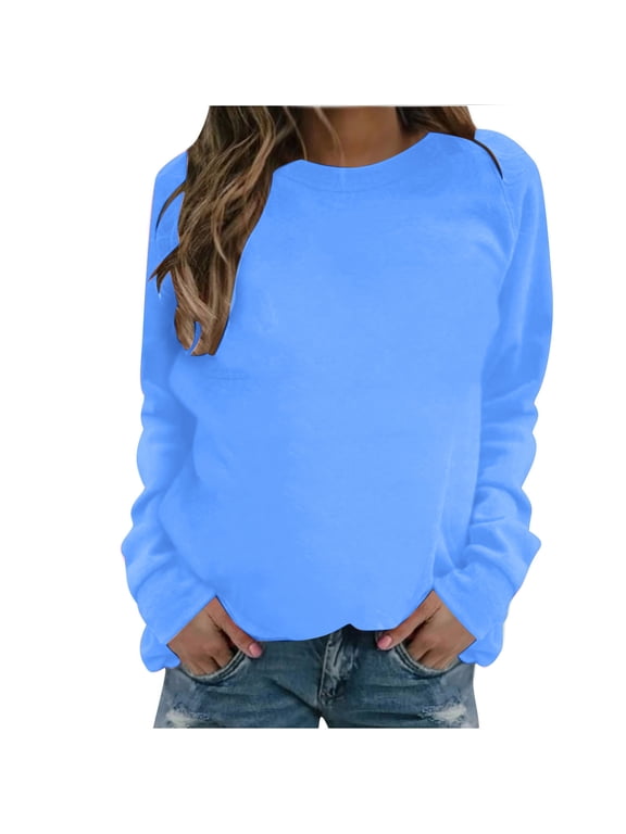 Womens Sweatshirts Crewneck Solid Color Long Sleeve Pullover Sweatshirt Casual Loose Oversized Sweatshirt for Women Fall Sweatshirts