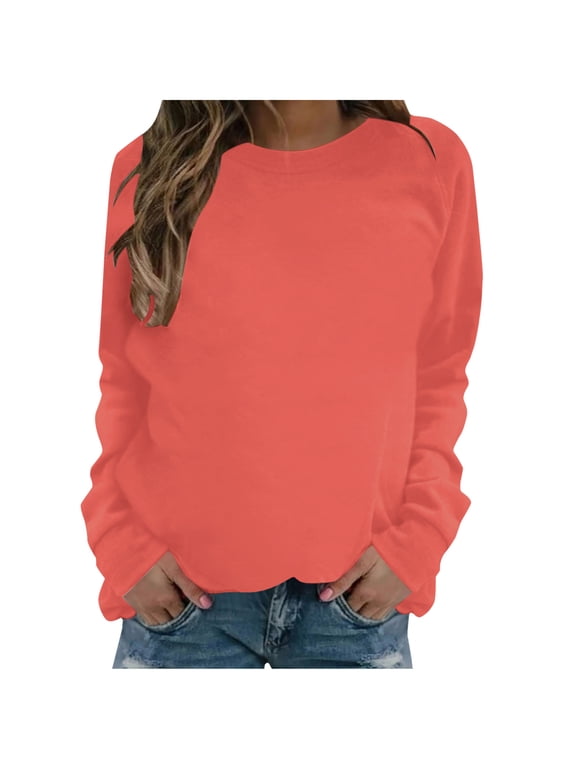Womens Sweatshirts Crewneck Solid Color Long Sleeve Pullover Sweatshirt Casual Loose Oversized Sweatshirt for Women Fall Sweatshirts