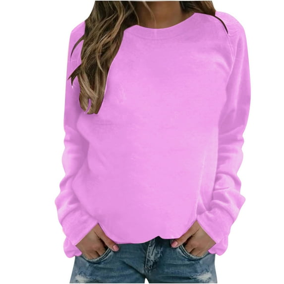 Busydd Womens Sweatshirts Crewneck Solid Color Long Sleeve Pullover Sweatshirt Casual Loose Oversized Sweatshirt for Women Fall Sweatshirts