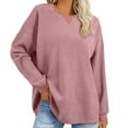 thumbnail image 1 of Busydd Womens Sweatshirts Fashion Knitted Ribbed Crewneck Sweatshirts Solid Color Long Sleeve Shirts for Women Classic Lightweight Oversized Hoodies Pullover Tops, 1 of 8