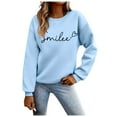 thumbnail image 1 of Busydd Womens Sweatshirts Fashion Smile Print Crewneck Sweatshirt Casual Long Sleeve Shirts for Women Fall Loose Pullover Sweatshirt, 1 of 4