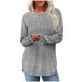 thumbnail image 1 of Busydd Womens Sweatshirts Trendy Knit Ribbed Long Sleeve Shirts for Women Casual Solid Color Crewneck Sweatshirt Loose Comfy Slit Hem Pullover Tops 2XL, 1 of 6