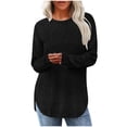 thumbnail image 1 of Busydd Womens Sweatshirts Trendy Knit Ribbed Long Sleeve Shirts for Women Casual Solid Color Crewneck Sweatshirt Loose Comfy Slit Hem Pullover Tops XL, 1 of 5