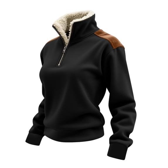 Busydd Womens Sweatshirts Warm Winter Fleece Pullover Sweatshirt Casual Comfortabele Zip Up Womens Long Sleeve Tops Vintage Colorblock Stand Collar Womens Tops 2XL
