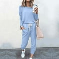 thumbnail image 1 of Busydd Womens Sweatsuits 2 Piece Set Casual Comfy Solid Color Workout Sets for Women Long Sleeve Round Neck Tops and Elastic Waist Drawstring Jogger Sets for Women S, 1 of 5