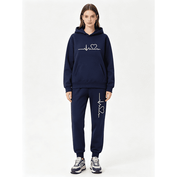 Busydd Womens Sweatsuits 2 Piece Set Love Heart Print Long Sleeve Hoodies and Drawsting Pants Lounge Sets for Women Comfortable Loose Casual Travel Outfits for Women S