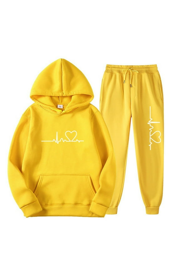 Womens Sweatsuits 2 Piece Set Love Heart Print Long Sleeve Hoodies and Drawsting Pants Lounge Sets for Women Comfortable Loose Casual Travel Outfits for Women L