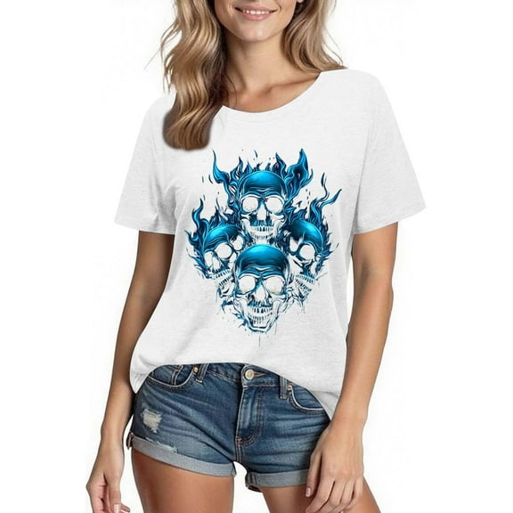 Busydd Womens T Shirts Fashion Halloween Graphic Tees for Women Casual Comfy Short Sleeve Going Out Tops Round Neck Cotton Tshirts for Women M