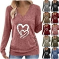 thumbnail image 1 of Busydd Womens T Shirts Fashion Heart Print Long Sleeve Going Out Tops for Women Casual Versatile Loose V Neck Womens Tops S, 1 of 9