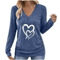 thumbnail image 1 of Busydd Womens T Shirts Fashion Heart Print Long Sleeve Going Out Tops for Women Casual Versatile Loose V Neck Womens Tops S, 1 of 8
