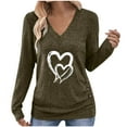 thumbnail image 1 of Busydd Womens T Shirts Fashion Heart Print Long Sleeve Going Out Tops for Women Casual Versatile Loose V Neck Womens Tops S, 1 of 8