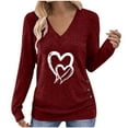 thumbnail image 1 of Busydd Womens T Shirts Fashion Heart Print Long Sleeve Going Out Tops for Women Casual Versatile Loose V Neck Womens Tops XL, 1 of 8