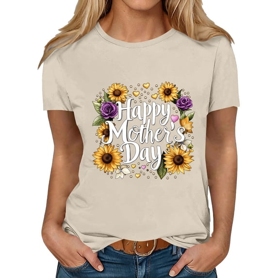 Busydd Womens T Shirts Fashion Holiday Mother's Day Graphic Tees for Women Casual Round Neck Short Sleeve Going Out Tee Top L