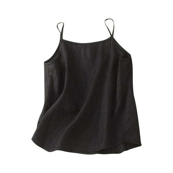 Busydd Womens Tank Tops Cotton Linen Spaghetti Strap Tank Tops Summer Sleeveless Crewneck Camisole Tops Solid Color Off The Shoulder Tops Casual Tunic Basic Blouses Loose Fit Versatile Vest Tops