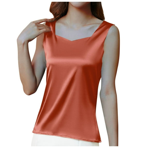 Busydd Womens Tank Tops Plus Size M-4XL Trendy Casual Lace Satin Camisole Tops V Neck Solid Color Sleeveless Shirts Summer Soft Tank Top for Women