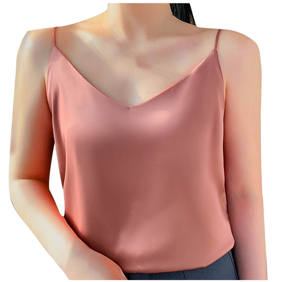 Busydd Womens Tank Tops S-3XL Trendy Comfy Satin Camisole Tops Casual Spaghetti Strap Sleeveless Shirts Summer Solid Color V Neck Going Out Tops