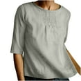 thumbnail image 1 of Busydd Womens Tops 1/2 Length Sleeve Round Neck Blouses Classic Solid Color Cotton Linen Shirts Summer Comfy Breathable Tee Tops Loose Fit Pleated Casual Tops Vintage Beach Vacation Tops, 1 of 6
