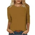 thumbnail image 1 of Busydd Womens Tops 3/4 Length Sleeve Spring Summer Blouses Solid Color Round Neck Casual T-Shirts Fashion Relaxed Fit Loose Tee Tops Comfy Soft Versatile Going Out Tops, 1 of 5