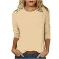 thumbnail image 1 of Busydd Womens Tops 3/4 Length Sleeve Spring Summer Blouses Solid Color Round Neck Casual T-Shirts Fashion Relaxed Fit Loose Tee Tops Comfy Soft Versatile Going Out Tops, 1 of 5
