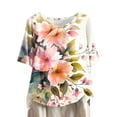 thumbnail image 1 of Busydd Womens Tops Boho Floral Print Cotton Linen Blouses Short Sleeve Round Neck Tshirts Fashion Casual Buton Shirts Comfort Loose Bohemian Summer Tops,Plus Size Tops for Women S-4XL, 1 of 5