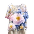 thumbnail image 1 of Busydd Womens Tops Boho Floral Print Cotton Linen Blouses Short Sleeve Round Neck Tshirts Fashion Casual Buton Shirts Comfort Loose Bohemian Summer Tops,Plus Size Tops for Women S-4XL, 1 of 5
