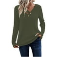 thumbnail image 1 of Busydd Womens Tops Casual Button V Neck Long Sleeve Shirts for Women Trendy Solid Color Spring Summer Blouses Comfort Ribbed Going Out Tee Tops, 1 of 6
