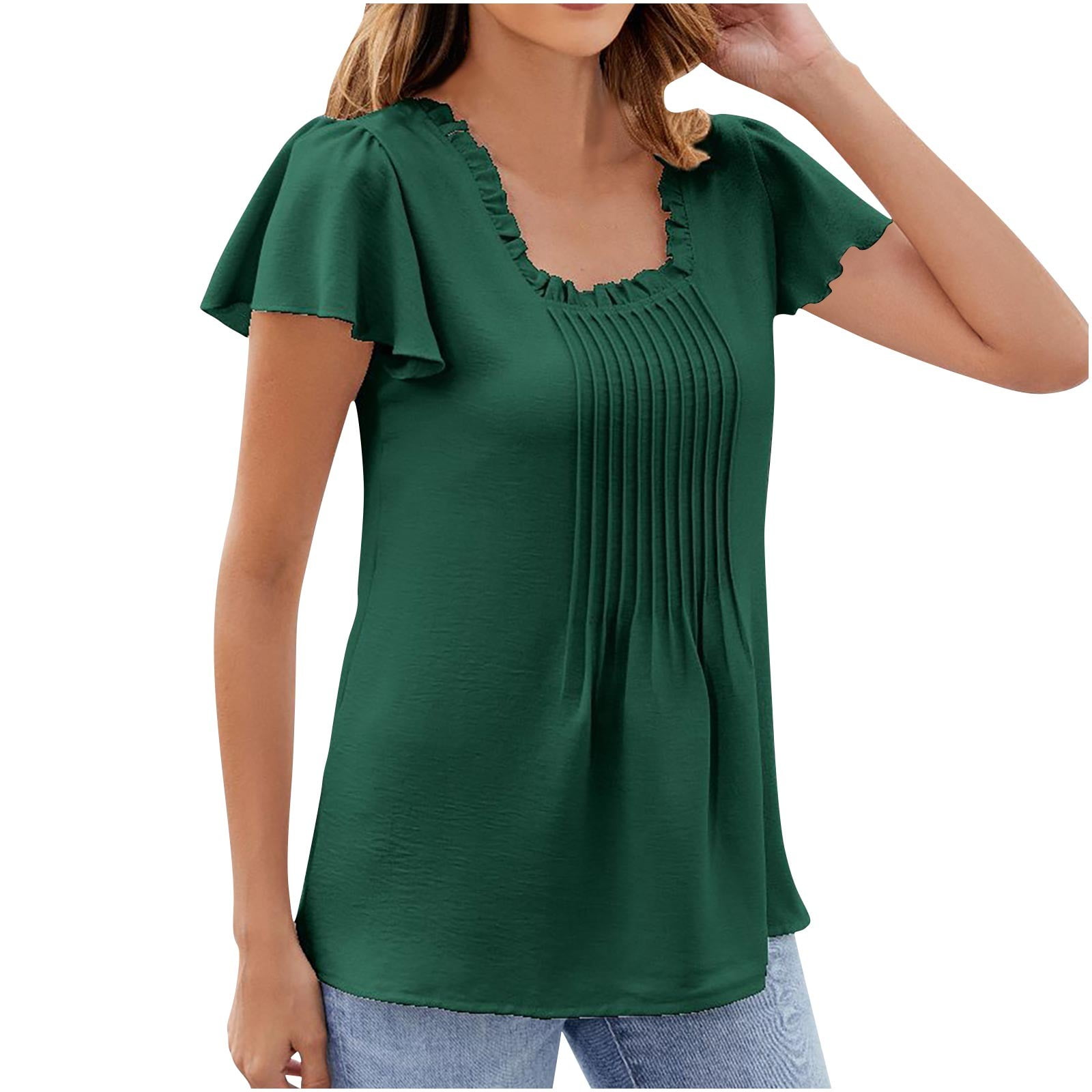 Women's Wrap-Over Ruffled T-Shirt - Short Sleeve V-Neck Casual Top For Going Out