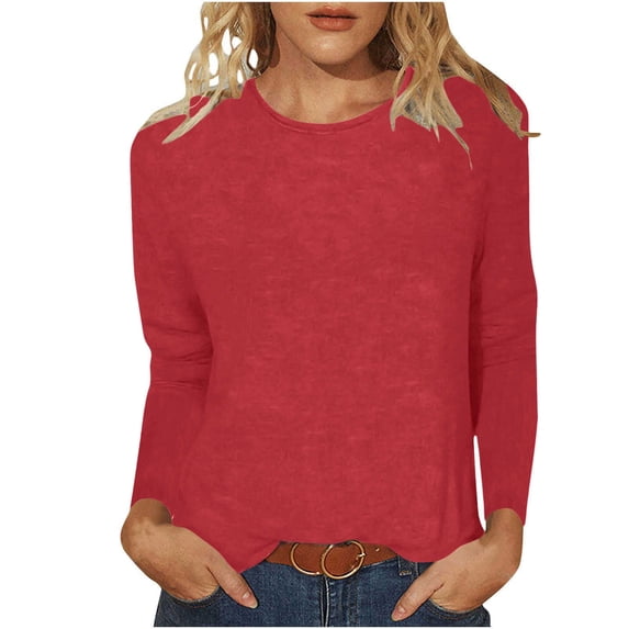 Busydd Womens Tops Casual Solid Color Long Sleeve Tops for Women Fashion Versatile Womens Fall Tops L