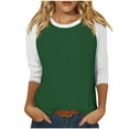 thumbnail image 1 of Busydd Womens Tops Color Block Patchwork 3/4 Sleeve Blouses Spring Summer Round Neck Tshirts Fashion Casual Comfy Loose Tee Tops Versatile Oversized Going Out Tops S-4XL, 1 of 7