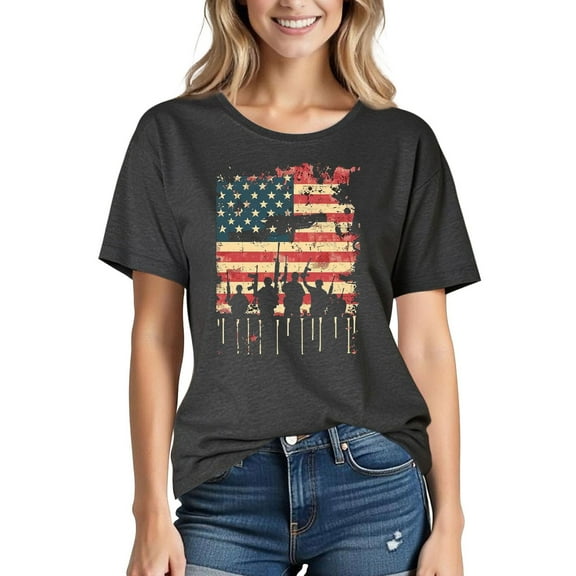 Busydd Womens Tops Comfy Cotton Tshirts Shirts for Women 4th of July American Flag Graphic Tees Independence Day Patriotic Tees Casual Round Neck Short Sleeve Summer Tops S