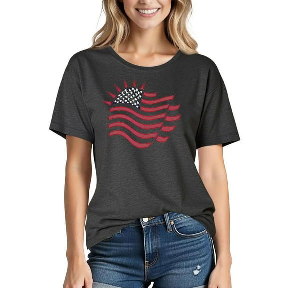 Busydd Womens Tops Comfy Cotton Tshirts Shirts for Women 4th of July American Flag Graphic Tees Independence Day Patriotic Tees Casual Round Neck Short Sleeve Summer Tops 2XL