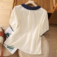 thumbnail image 1 of Busydd Womens Tops Dressy Casual Colorblock Patchwork Summer Tops Trendy Round Neck Short Sleeve Cotton Linen Shirts Comfortable Button Women Blouses XL, 1 of 8