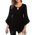 thumbnail image 1 of Busydd Womens Tops Dressy Casual Round Neck Glitter Going Out Tops for Women Fashion Solid Color Ruffle 3/4 Length Sleeve Ladies Tops and Blouses M, 1 of 8