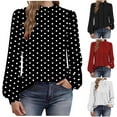thumbnail image 1 of Busydd Womens Tops Dressy Casual Round Neck Womens Long Sleeve Tops Trendy Pleated Polka Dot Print Ladies Tops and Blouses S, 1 of 7