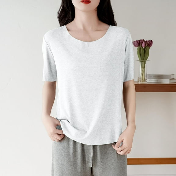 Busydd Womens Tops Dressy Casual Short Sleeve Summer Tops Solid Color Round Neck Trendy Tops for Women Basic Versatile Undershirts