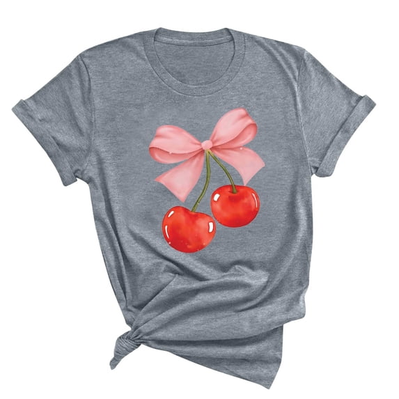 Busydd Womens Tops Fashion Cherries Graphic Tee Shirts Round Neck Short Sleeve Summer Tops Casual Loose T-Shirts for Women