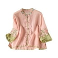 thumbnail image 1 of Busydd Womens Tops Fashion Floral Embroidered Button Peasant Shirts Casual 3/4 Length Sleeve V Neck Summer Tops for Women Comfortable Loose Spring Tops, 1 of 4