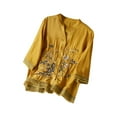 thumbnail image 1 of Busydd Womens Tops Fashion Solid Color Embroidered Button Peasant Shirts Casual 3/4 Length Sleeve V Neck Summer Tops for Women Comfortable Loose Spring Tops, 1 of 9