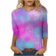 thumbnail image 1 of Busydd Womens Tops Fashion Tie Dye Blouses Casual Loose Round Neck T-Shirts 3/4 Length Sleeve Shirts Going Out Tops for Women, 1 of 5
