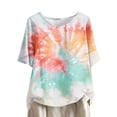 thumbnail image 1 of Busydd Womens Tops Fashion Tie Dye Boho Blouses Short Sleeve Round Neck Button T-Shirts Floral Print Beach Linen Shirts Casual Loose Summer Tops Plus Size Tops for Women,S-4XL, 1 of 5