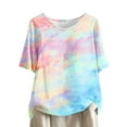 thumbnail image 1 of Busydd Womens Tops Fashion Tie Dye Boho Blouses Short Sleeve Round Neck Button T-Shirts Floral Print Beach Linen Shirts Casual Loose Summer Tops Plus Size Tops for Women,S-4XL, 1 of 5