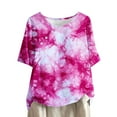 thumbnail image 1 of Busydd Womens Tops Fashion Tie Dye Boho Blouses Short Sleeve Round Neck Button T-Shirts Floral Print Beach Linen Shirts Casual Loose Summer Tops Plus Size Tops for Women,S-4XL, 1 of 5