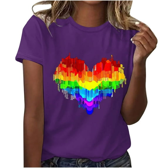 Busydd Womens Tops LGBT Inspirational Pride Shirts Trendy Colorful Heart Graphic Tee Tops Summer Casual Short Sleeve Equality Shirts Round Neck Comfy Versatile Blouses Going Out Tops for Women