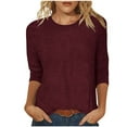 thumbnail image 1 of Busydd Womens Tops Plus Size S-5XL Trendy Casual 3/4 Length Sleeve Round Neck Spring Summer Blouses Solid Color Ribbed T Shirts for Women Loose Versatile Going Out Tops, 1 of 6