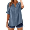 thumbnail image 1 of Busydd Womens Tops Plus Size S-5XL Trendy Solid Color V Neck Summer Tops for Women Casual Short Sleeve Going Out Tops for Women Loose Oversized Button Spring Tops, 1 of 7