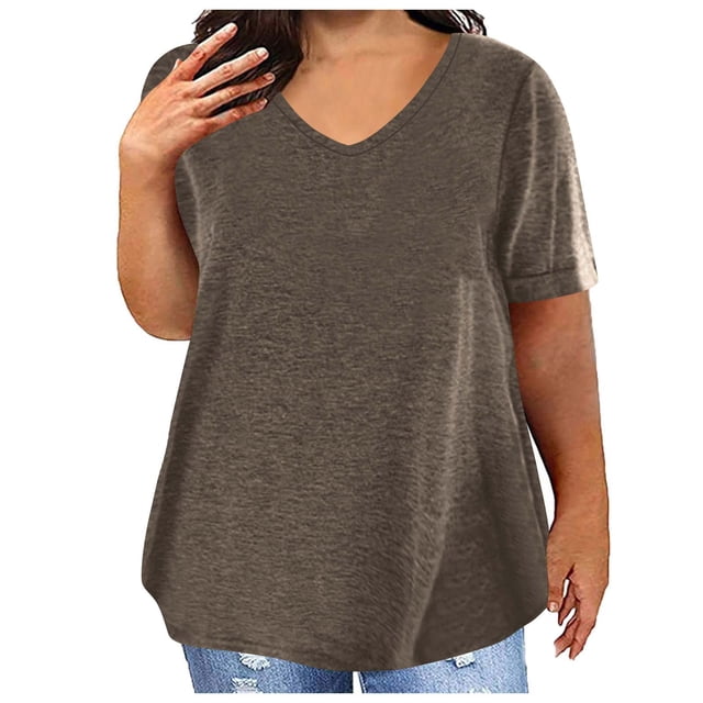 Busydd Womens Tops Plus Size Tops L-5XL Loose Oversized V Neck Summer Tops Casual Solid Color Short Sleeve T Shirts for Women Comfy Going Out Tops