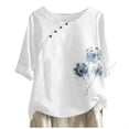 thumbnail image 1 of Busydd Womens Tops Short Sleeve Round Neck Summer Tops Comfort Breathable Cotton Linen Shirts Casual Fashion Button Down Tshirts Loose Fit Going Out Tops Funny Floral Print Blouses for Women, 1 of 3