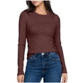 thumbnail image 1 of Busydd Womens Tops Solid Color Round Neck Casual Tops for Women Comfortable Versatile Fall Womens Long Sleeve Tops S, 1 of 5